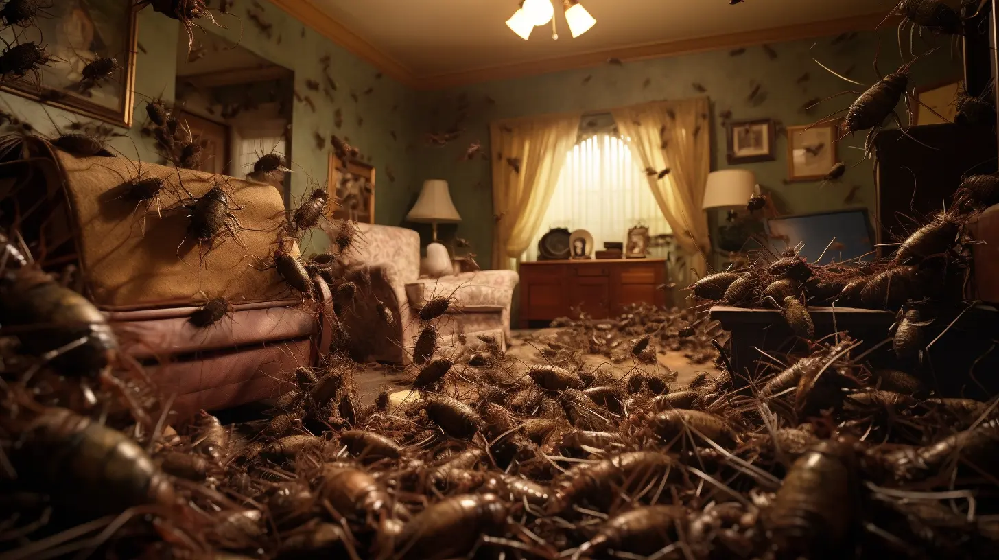 an image of a roach infestation in a living room
